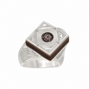 Tuareg Sterling Silver Ring with Chevron Bead – Size 12