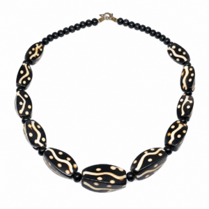 Vintage african tribal necklace, black white beads tribal boho choker jewelry
