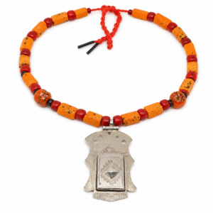 Vintage Berber Coral Necklace: Sterling Silver Pendant, Handmade Ethnic Jewelry