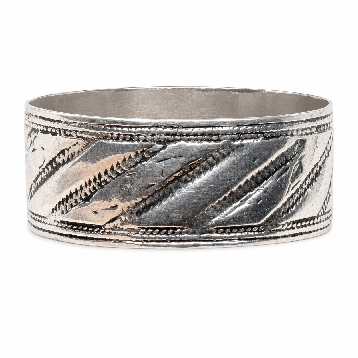 Vintage Berber Sterling Silver Bangle, Tribal Cuff Bracelet