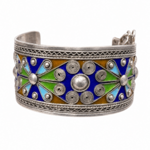 Vintage Berber Sterling Silver Cuff Bracelet: Ethnic Tribal Handcrafted Kabyle Enamel Silver Jewelry