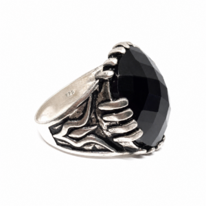 Vintage Biker Sterling Silver Ring: Black Onyx Oval Stone, Handmade Amazigh Design