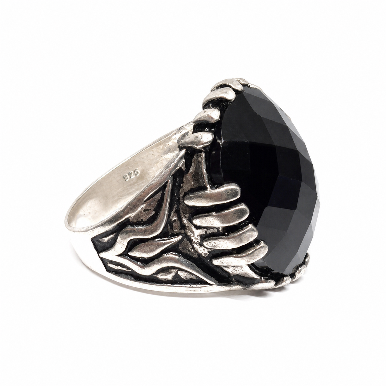 Vintage Biker Sterling Silver Ring: Black Onyx Oval Stone, Handmade Amazigh Design