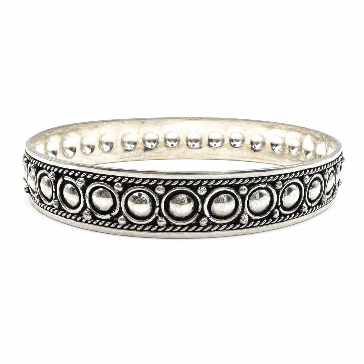 Vintage Sterling Silver Bangle: Handmade Berber Tribal Engraved Bracelet