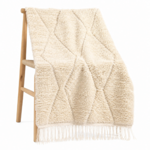 White Beni Ourain Rug – Minimalist Cream Diamond Rug – Handmade Berber Wool Carpet – Shaggy Ivory Area Rug – Scandi Boho Decor – Custom