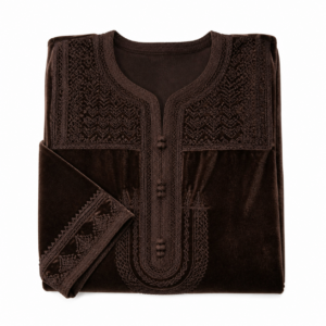 Women’s Kaftan – Amazigh Velvet Brown Geometric Occasion Wear