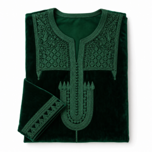 Women’s Kaftan – Berber Velvet Green Geometric Occasion Wear