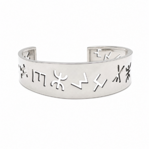 Yaz Z Sterling Silver Berber Symbol Tifinagh Bangle Bracelet: Handmade Amazigh Tribal Bangle