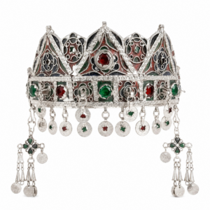 Amazigh Bridal Crown – Traditional Berber Headpiece with Enamel & Coin Charms