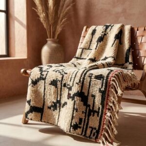 Large Wool Rug 8x10 – Ivory & Black Berber Tribal Rug