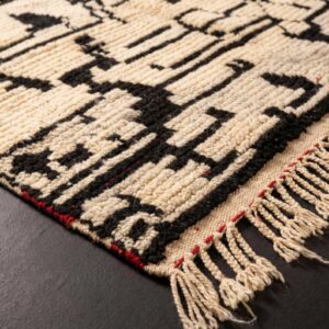 Large Wool Rug 8x10 – Ivory & Black Berber Tribal Rug