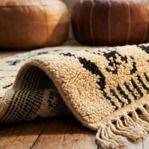 Large Wool Rug 8x10 – Ivory & Black Berber Tribal Rug