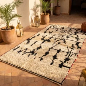 Large Wool Rug 8x10 – Ivory & Black Berber Tribal Rug
