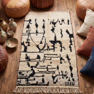 Large Wool Rug 8x10 – Ivory & Black Berber Tribal Rug