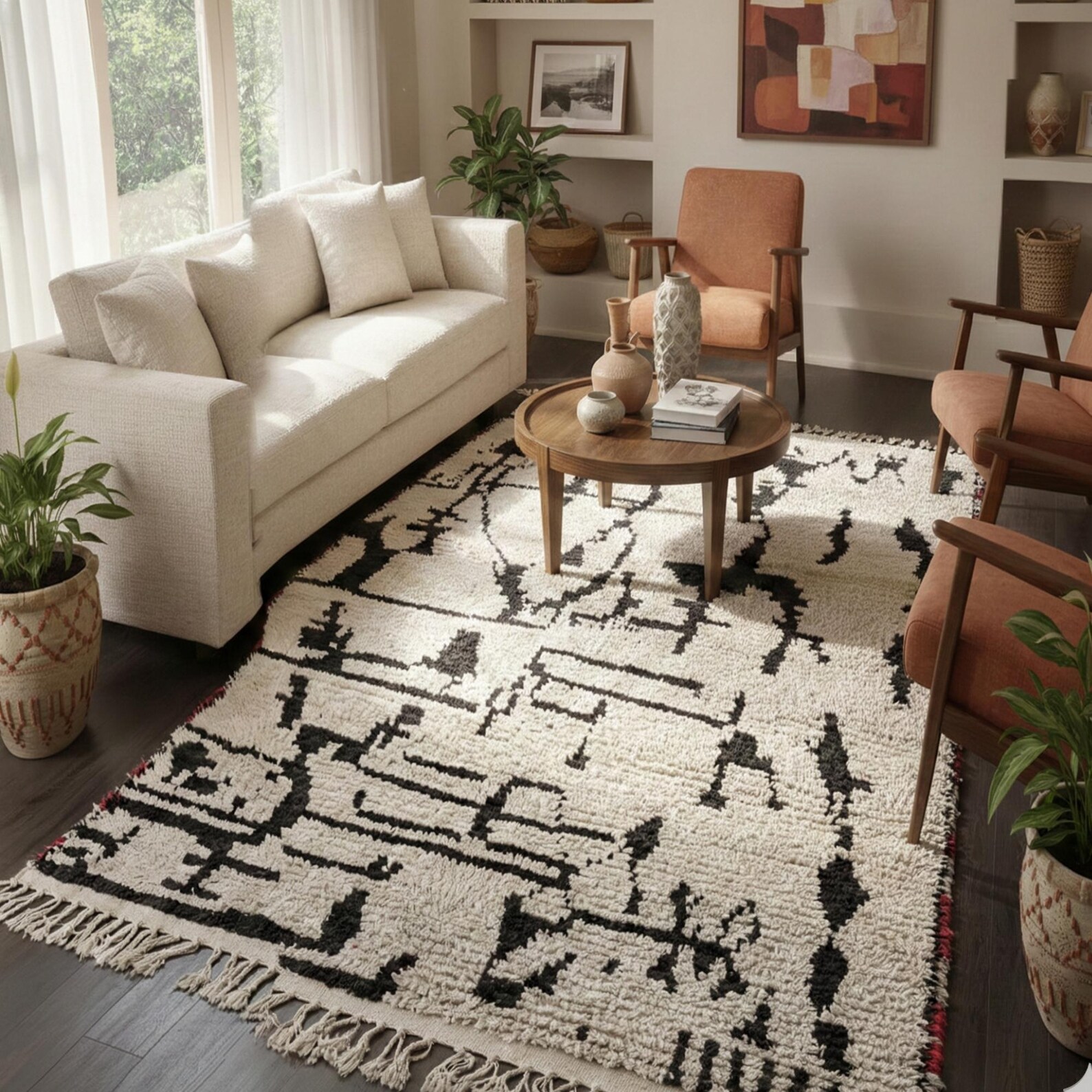 Large Wool Rug 8x10 – Ivory & Black Berber Tribal Rug - Image 12