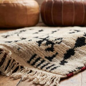 Large Wool Rug 8x10 – Ivory & Black Berber Tribal Rug