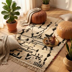 Large Wool Rug 8x10 – Ivory & Black Berber Tribal Rug
