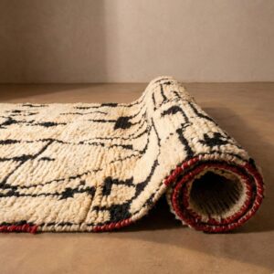 Large Wool Rug 8x10 – Ivory & Black Berber Tribal Rug