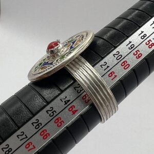Kabyle Berber Ring: Sterling Silver, Enamel Coral - Handmade Adjustable Ring Size 10.5 US / 63.5 FR
