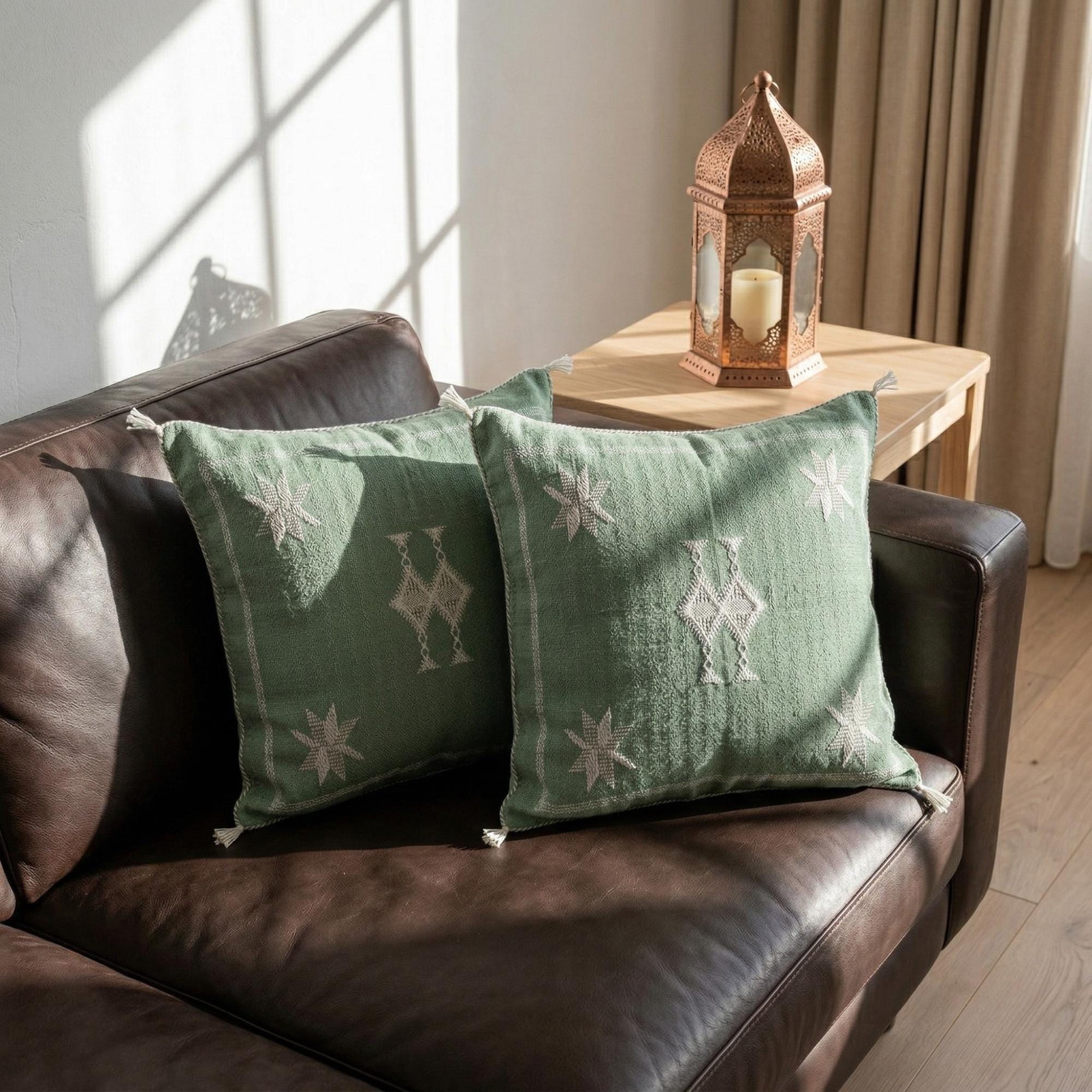 Berber Light Olive Cactus Silk Handmade Sabra Pillow