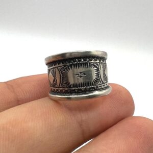 Sterling Silver Amazigh Ring - Hand-Engraved Berber Tribal Band (Size 7 US)