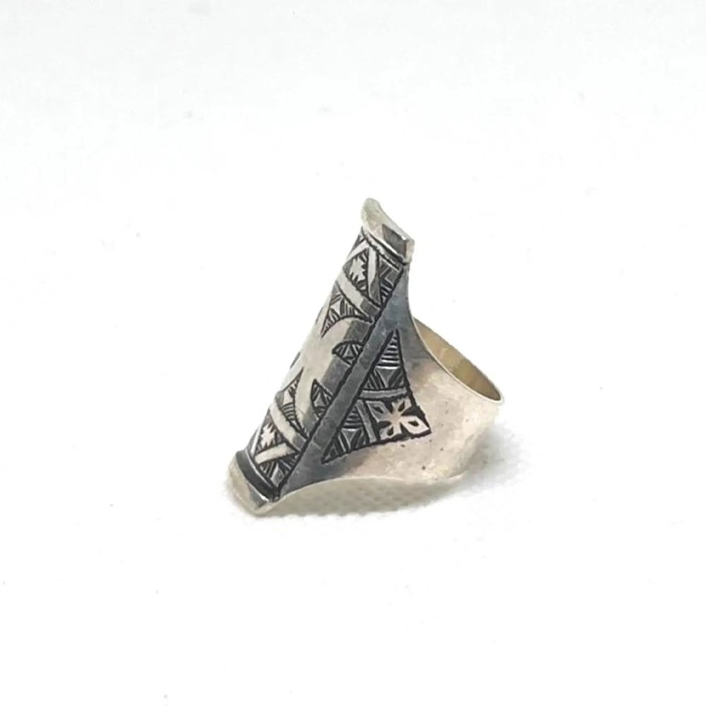 Handmade Sterling Silver Berber Ring: Tribal Yaz Symbol, Size 8