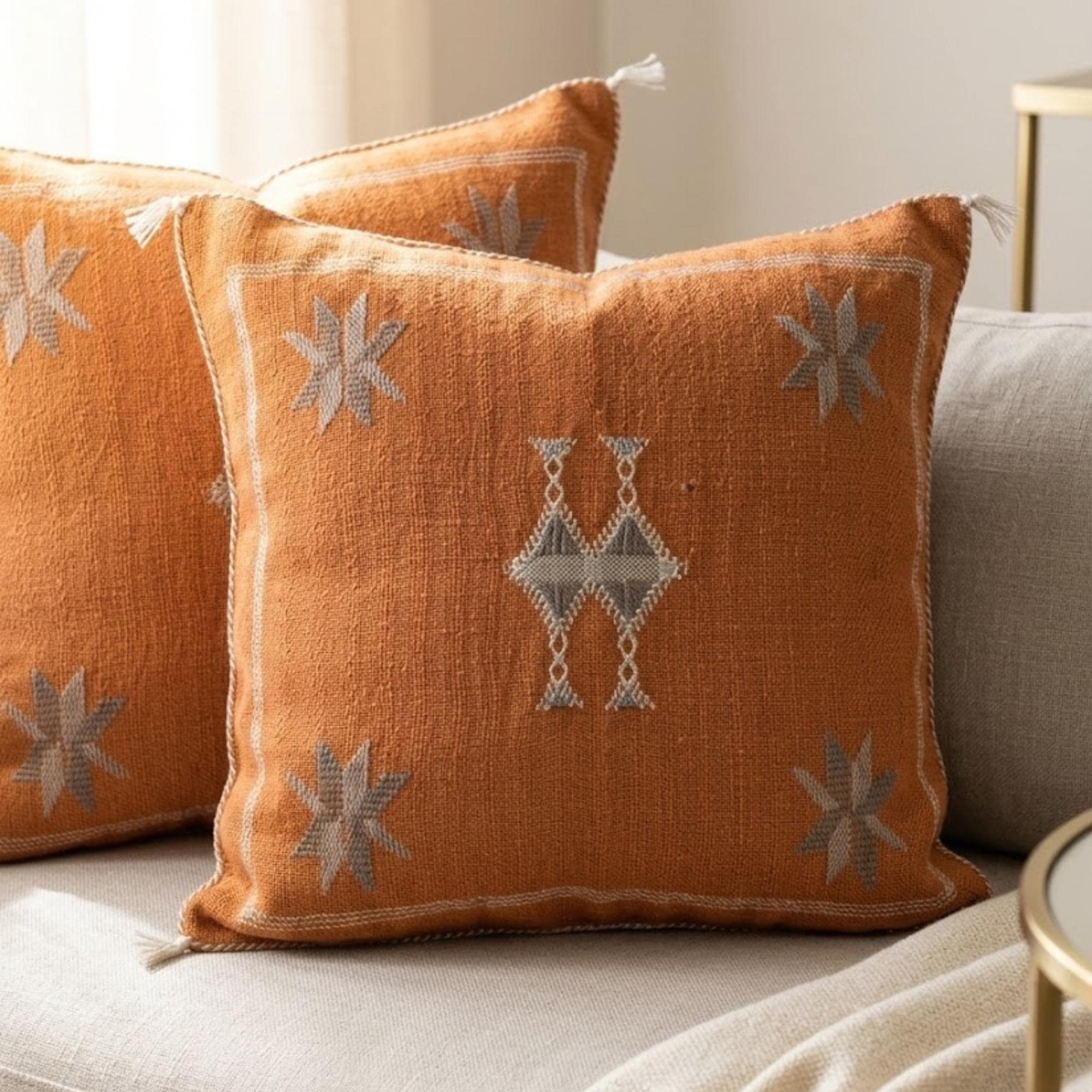Berber Orange Cactus Silk Handmade Sabra Cushion Pillow