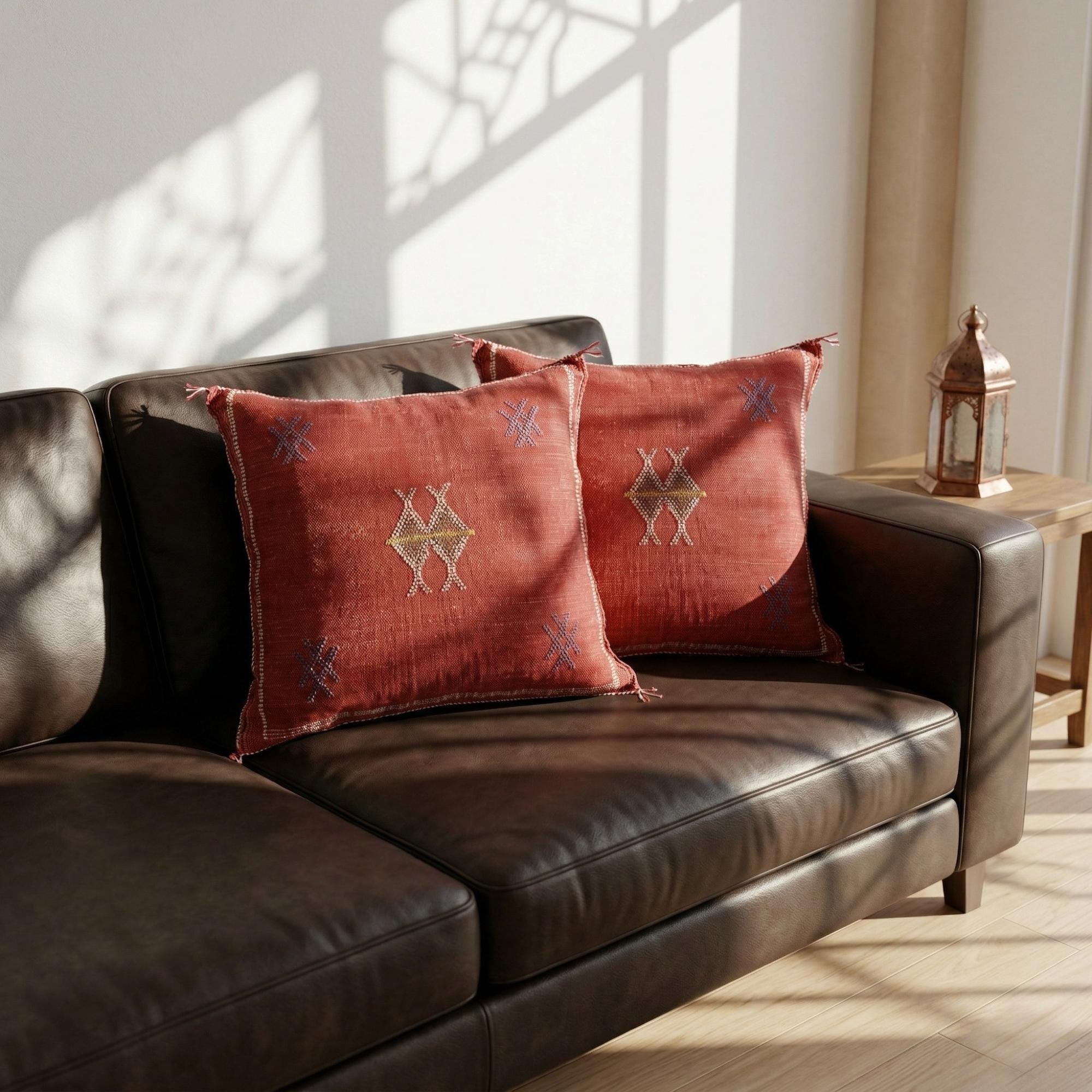 Berber Red Cactus Silk Handmade Sabra Cushion Pillow