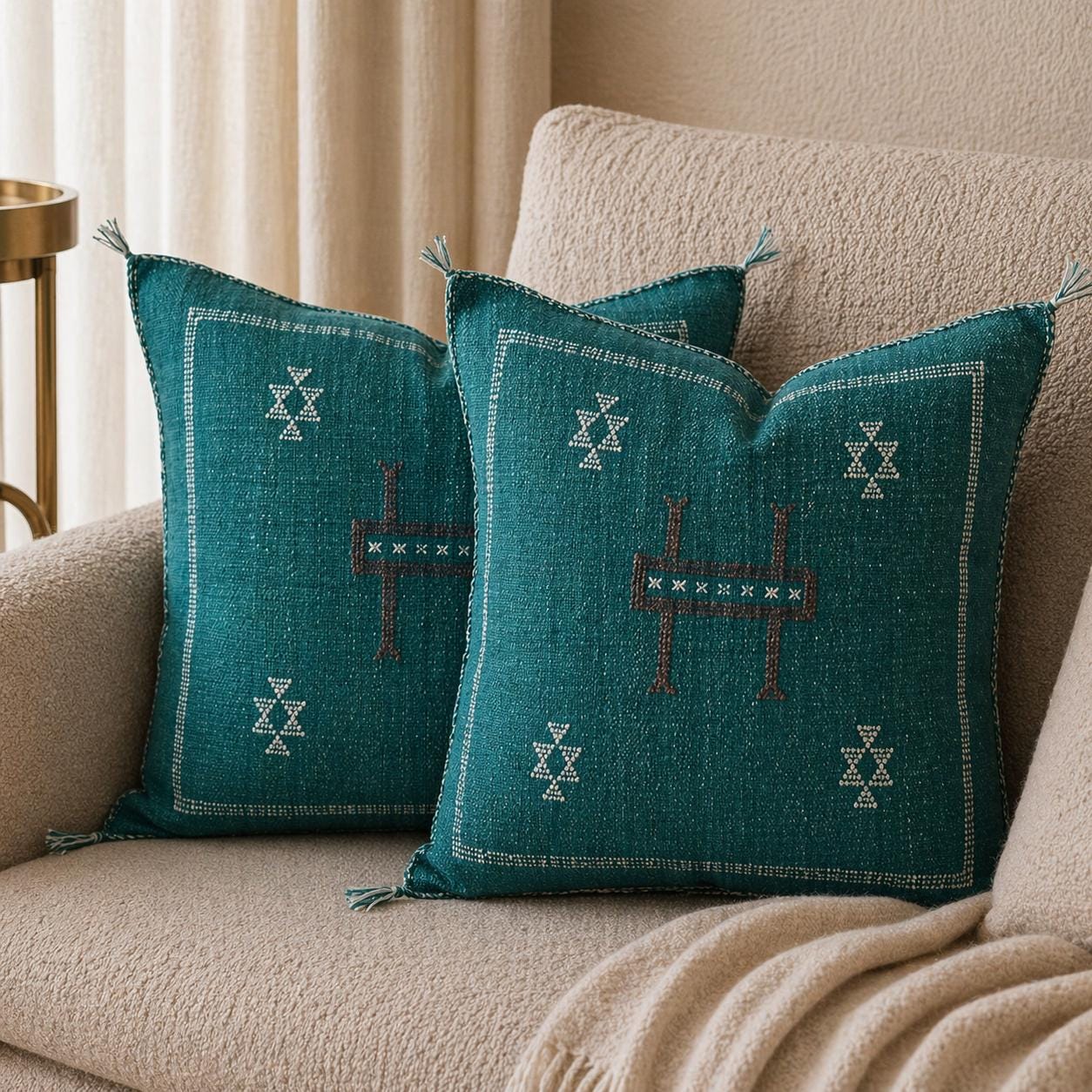 Berber Cactus Silk Peacock Blue Handmade Sabra Pillow