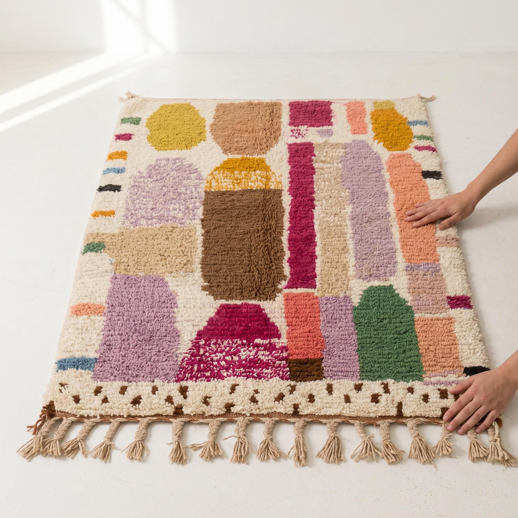 Boujaad Rug - Ivory Lavender Mustard Wool Rug - Handmade Art Rug - Colorful Boho Area Rug - Abstract Berber Carpet - Multiple Sizes