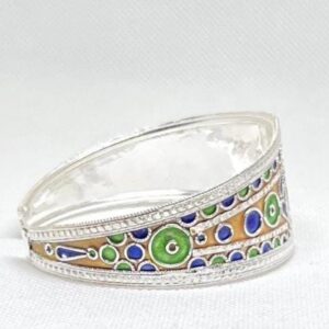 Kabyle Berber Enamel Sterling Silver Cuff: Tribal African Amazigh Bracelet