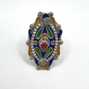Kabyle Berber Ring: Sterling Silver, Enamel Coral - Handmade Adjustable Size FR 59 / 9 US