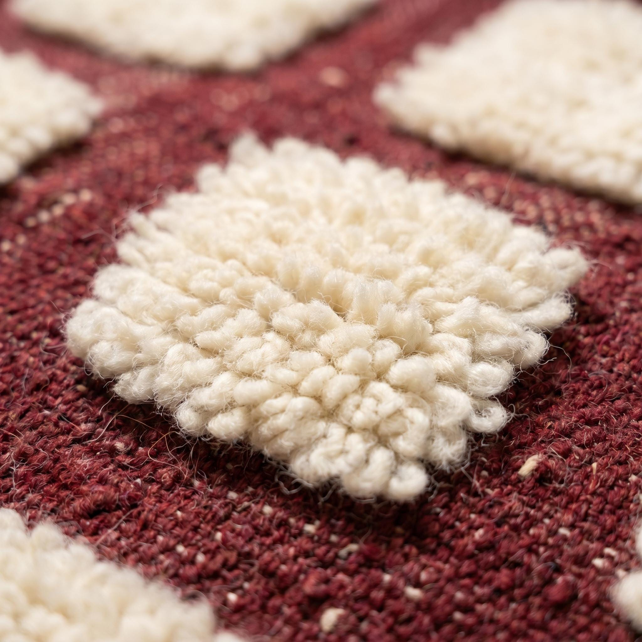 Checkered Rug - Burgundy Ivory Wool Rug - Handmade Checker Rug - Maximalist Area Rug - Rich Berber Carpet - Multiple Sizes