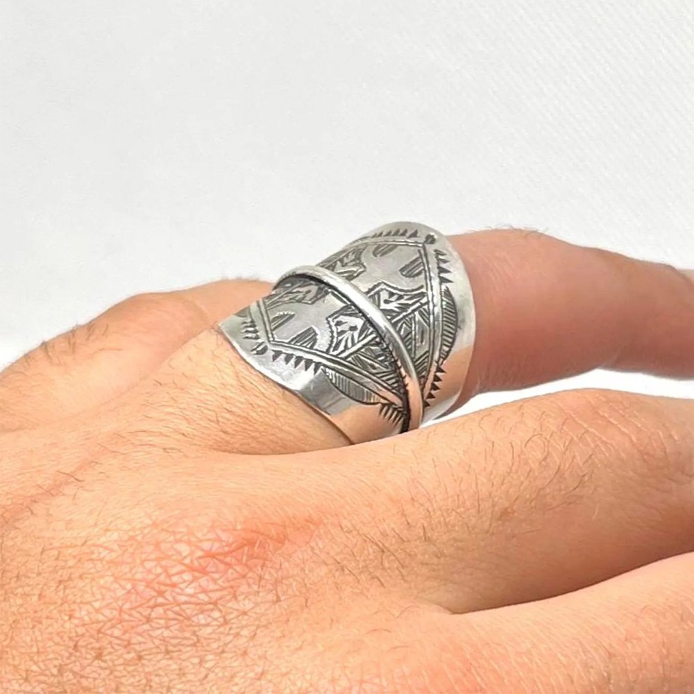 Handmade Sterling Silver Berber Amazigh Yaz Ring: Tribal Tuareg Jewelry, Size 56 EU