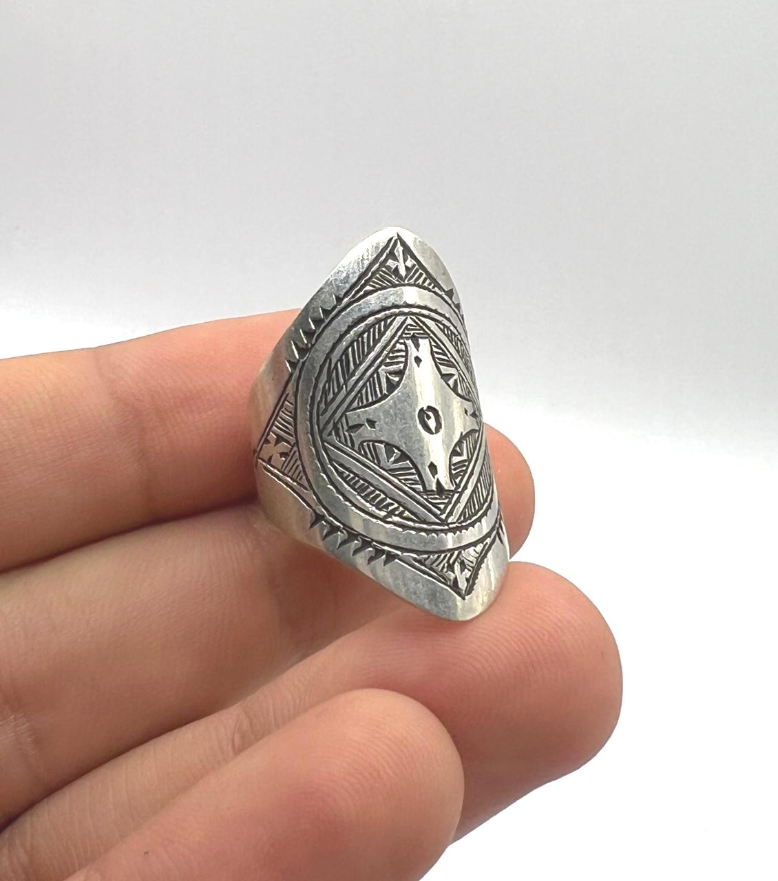 Handmade Sterling Silver Tuareg Ring: Tribal Engraved Boho Ethnic Jewelry (Size 8)