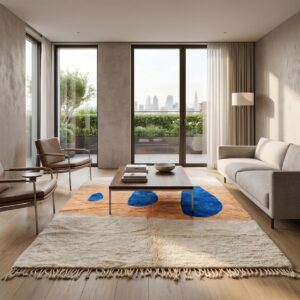 Berber Azilal Rug Blue & Peach Abstract Shapes