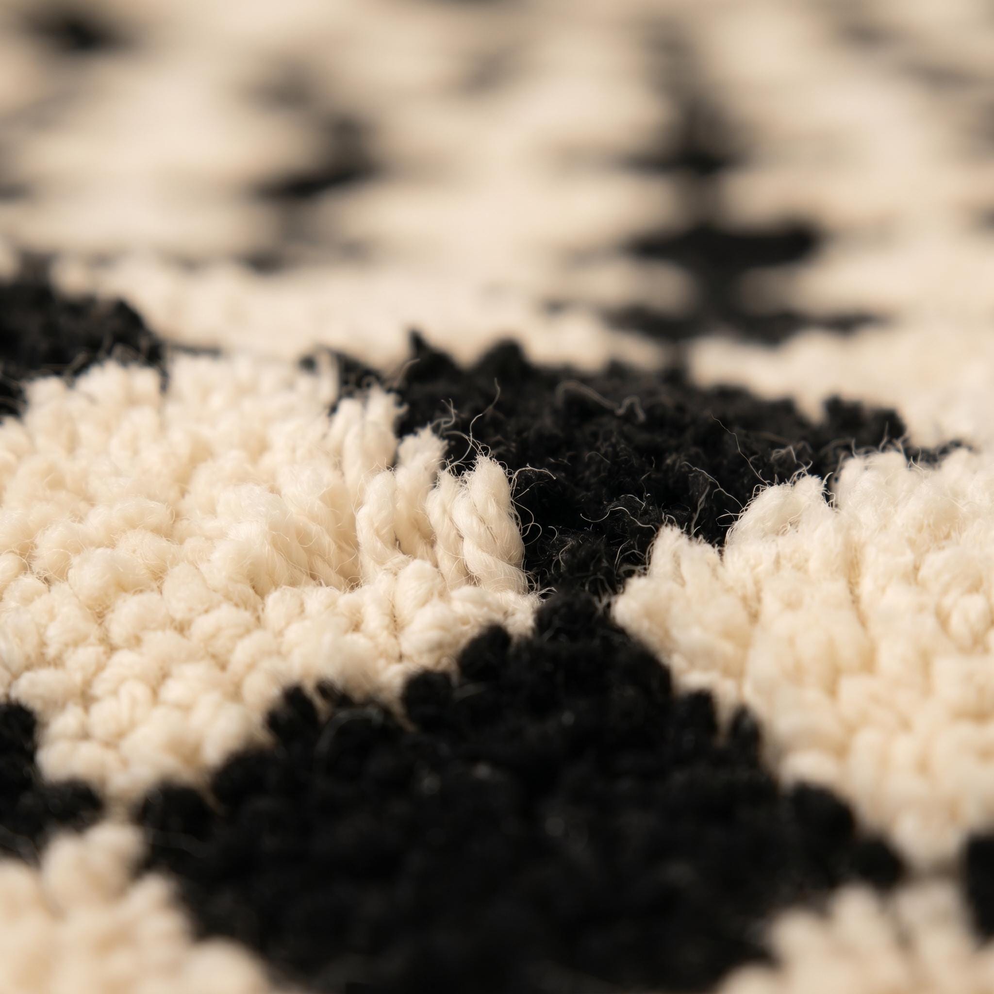 Checkered Rug - Ivory Black Wool Rug - Handmade Checker Stripe Transition Rug - Modern Area Rug - Berber Carpet - Multiple Sizes