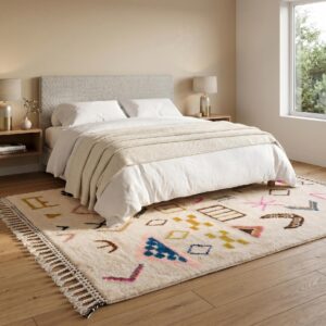 Handmade Berber Carpet Ivory & Multicolor