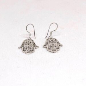 Sterling Silver Hamsa Hand Bohemian Earrings: Berber Evil Eye Protection Jewelry