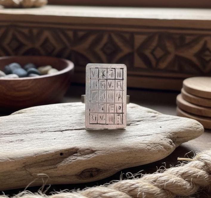 Talismanic Berber Tuareg Silver Ring: Magic Square Jewelry