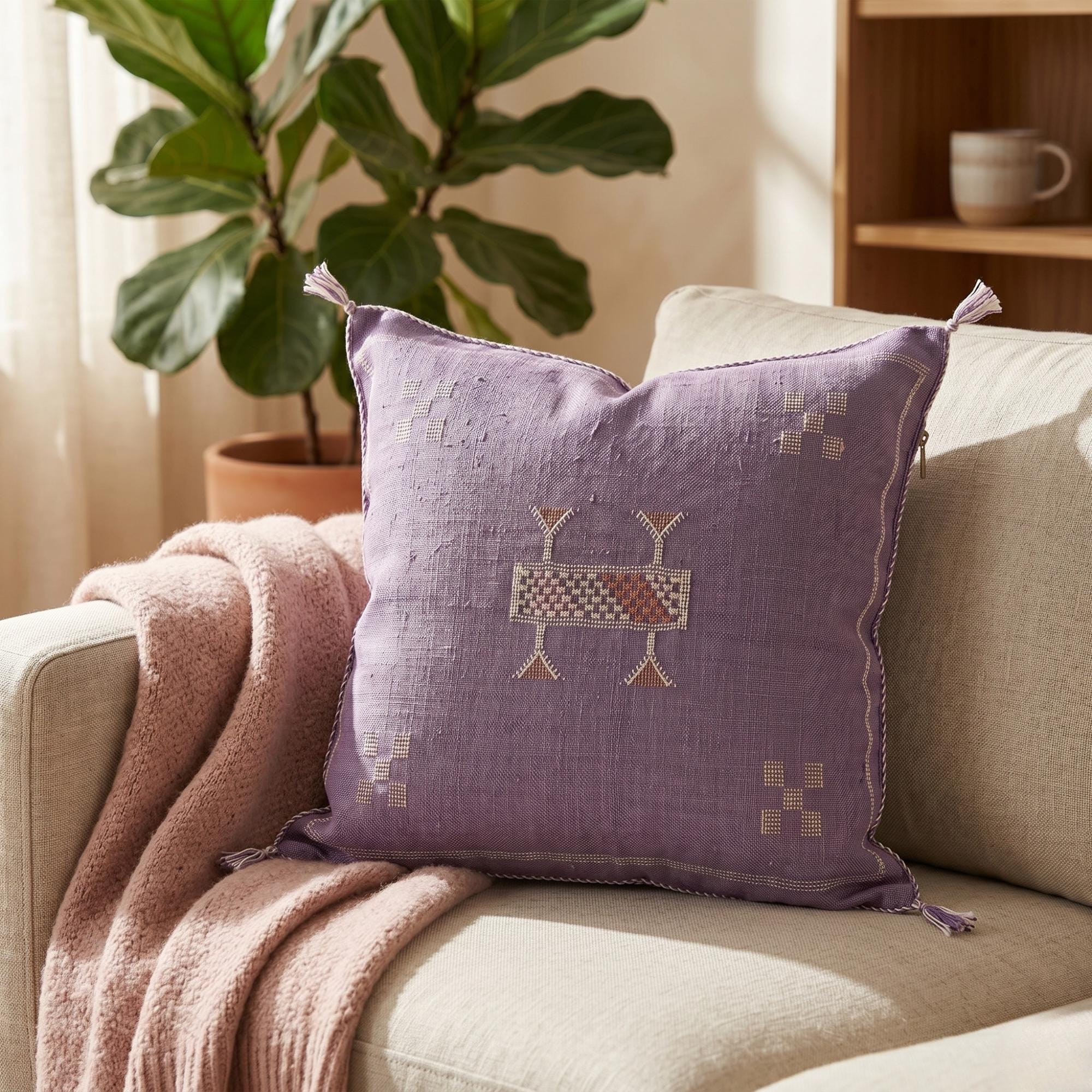 Berber Violet Cactus Silk Handmade Sabra Cushion Pillow