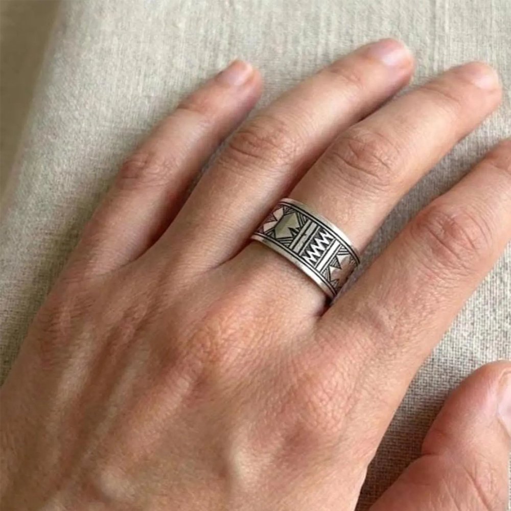 Handmade Sterling Silver Tuareg Cross Ring: Engraved Berber Ethnic Tribal Jewellery