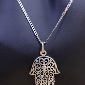 Berber Sterling Silver Hamsa Pendant: Judaica Hand of Fatima Necklace