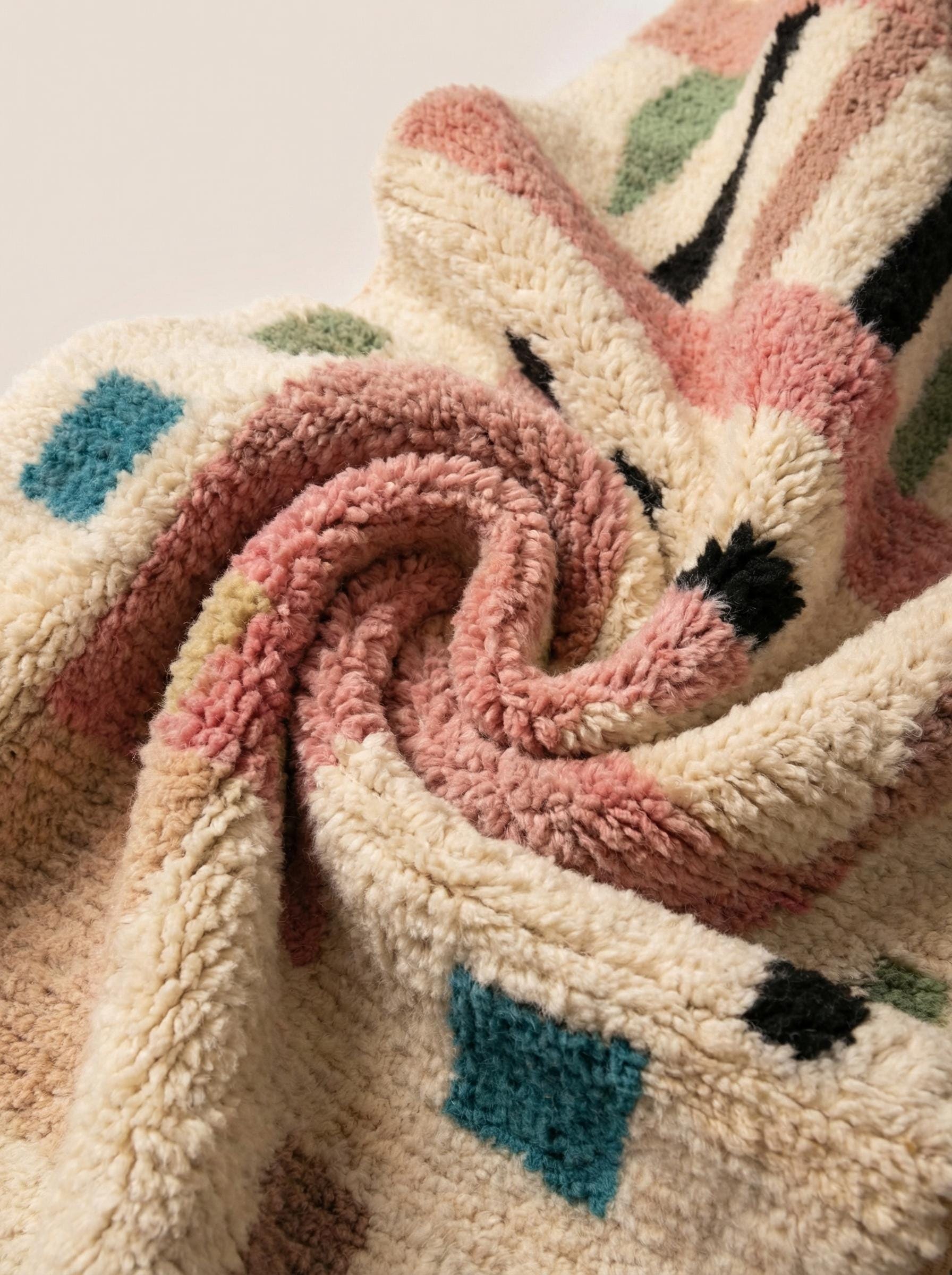 Boujaad Rug - Ivory Pink Abstract Wool Rug - Handmade Art Rug - Pastel Boho Area Rug - Colorful Berber Carpet - Multiple Sizes