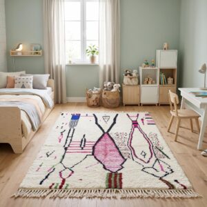 Rose Pink Azilal Amazigh Rug, Hand Knotted Wool Tribal Carpet, Feminine Boudoir Shag