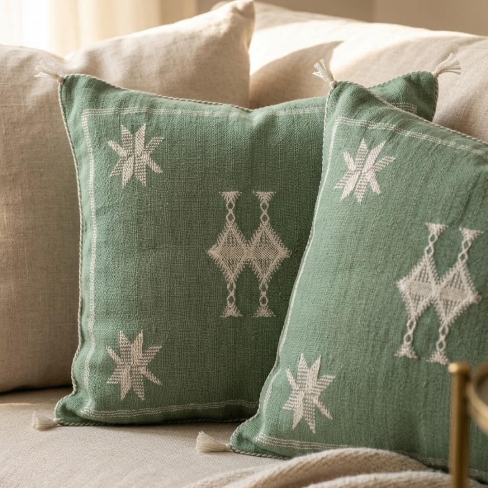 Berber Light Olive Cactus Silk Handmade Sabra Pillow