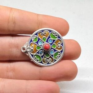 Kabyle Enamel Sterling Silver Pendant: Amazigh Berber Coral Pendant