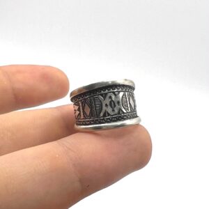 Sterling Silver Amazigh Ring - Hand-Engraved Berber Tribal Band (Size 7 US)