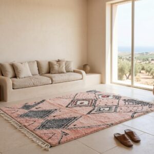 Blush Pink Rug, Beni Ourain Diamond Shag Carpet, Boho Berber Wool Handmade