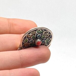 Kabyle Enamel Sterling Silver Pendant: Amazigh Berber Coral Pendant
